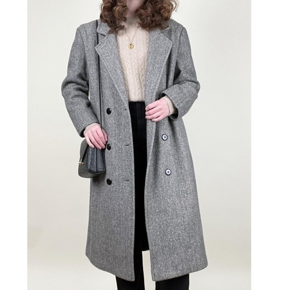 Vintage Long Oversized Wool Peacoat Overcoat Pea Coat Fall Winter Luxury Jacket - Picture 3 of 12